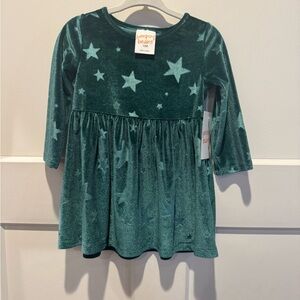 NWT Jumping Beans Green Stars Embossed Velour Skater Dress